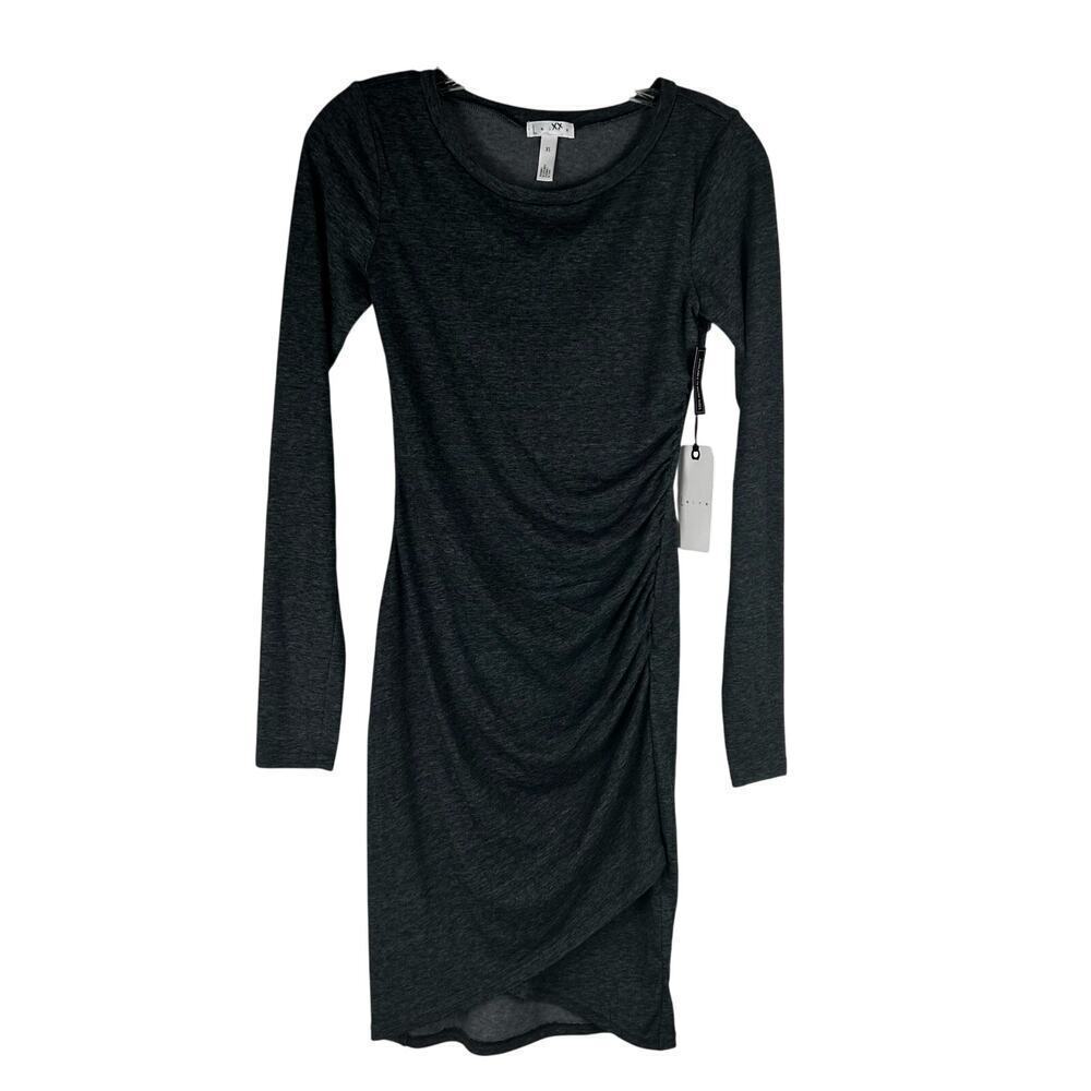 Leith Ruched Long Sleeve Bodycon Dress Size XS Gray Jersey Stretch Short